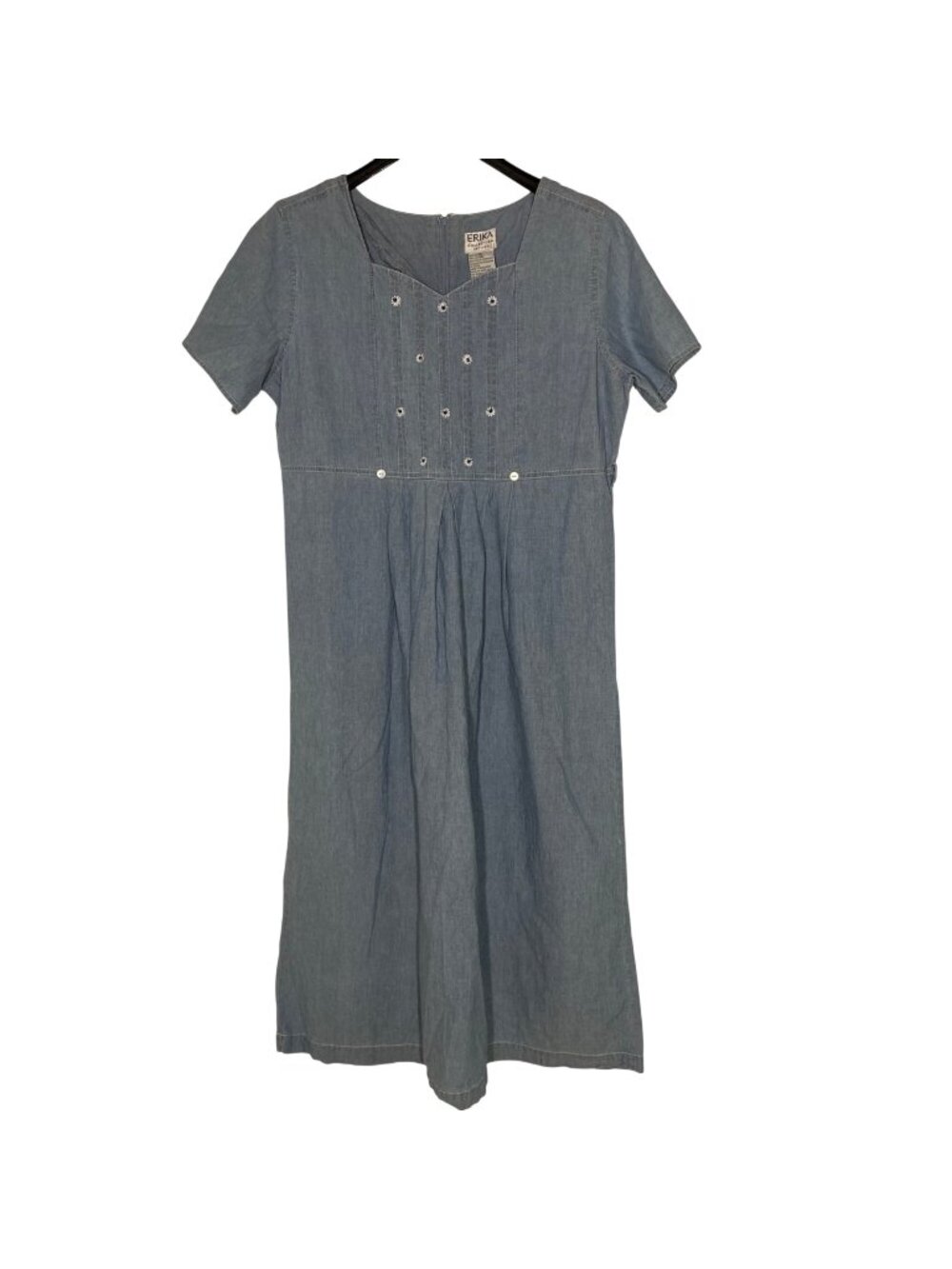 Erika Collection Denim Pleated Floral Dress LP Modest Country Cottage Prairie